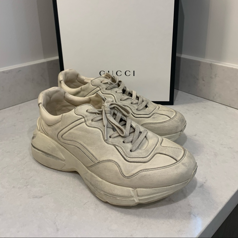 Gucci White Rhyton Distressed Sneakers